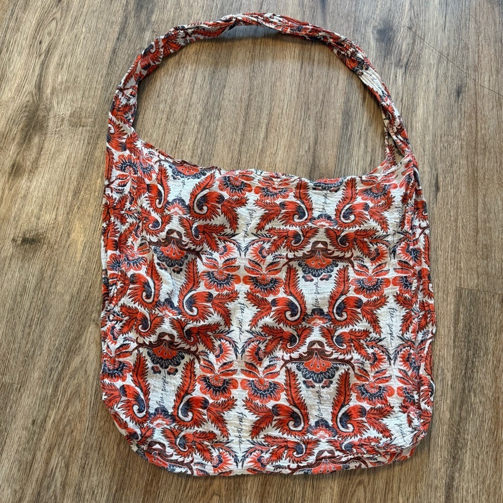 Free People Reusable Bag Lightweight Paisley Print Shopper Tote Orange Logo Boho - Picture 3 of 7